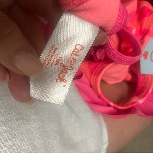 Cat & Jack Girls' One Shoulder Ruffle Bikini Set Size 12M Pink Hearts Swimsuit - Picture 8 of 10